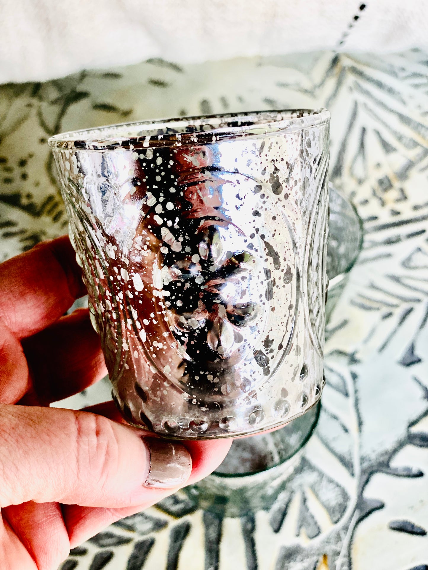 EMBOSSED SILVER FLECKED VOTIVE CUP | 3.12" H