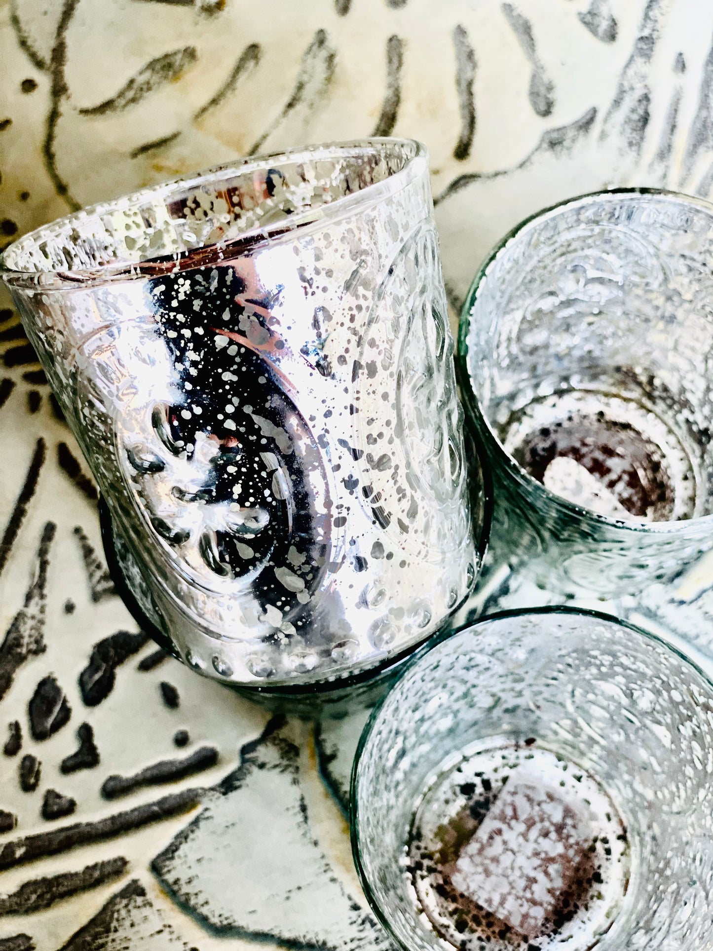 EMBOSSED SILVER FLECKED VOTIVE CUP | 3.12" H