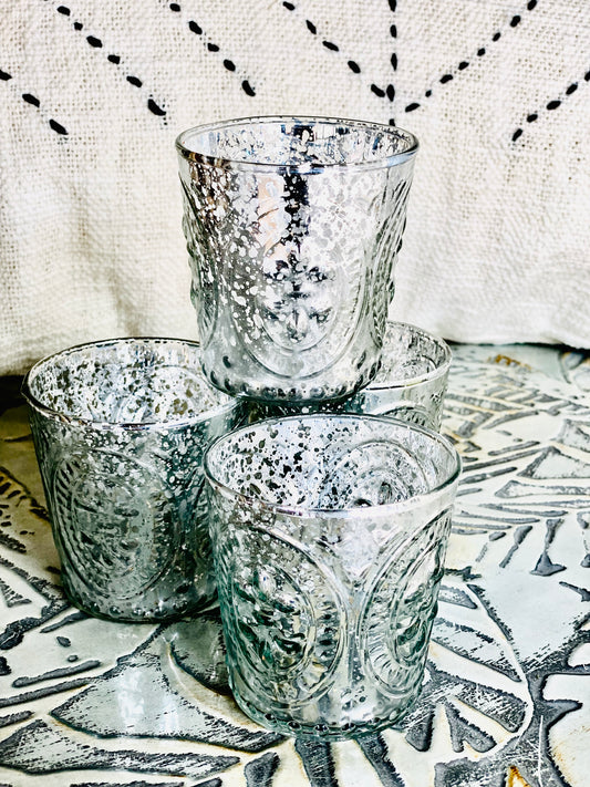 EMBOSSED SILVER FLECKED VOTIVE CUP | 3.12" H