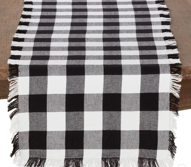 Fringed Buffalo Black Plaid Table Runner