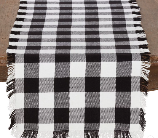 Fringed Buffalo Black Plaid Table Runner