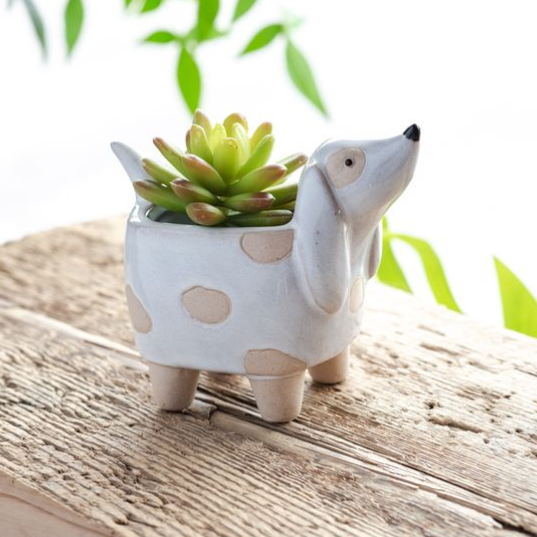SM WHITE DOG PLANTER