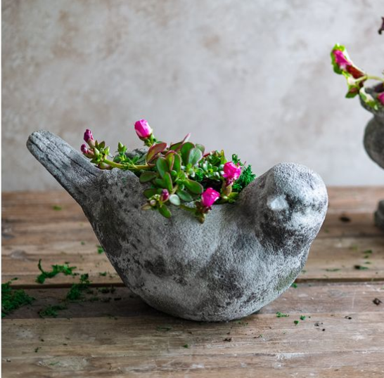 VINTAGE-style CEMENT BIRD PLANTER