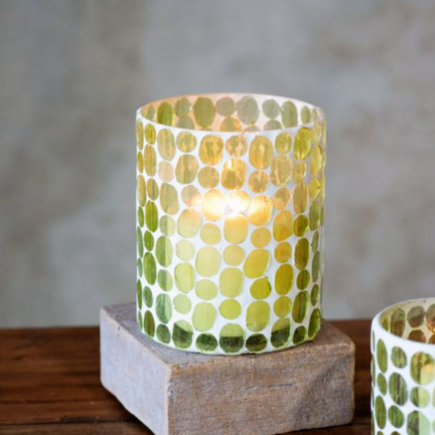 5" LT LIME MOSAIC GLASS JAR