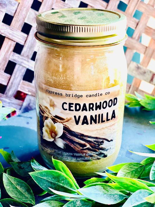 CEDARWOOD VANILLA  12oz+ Mason Jar Candle