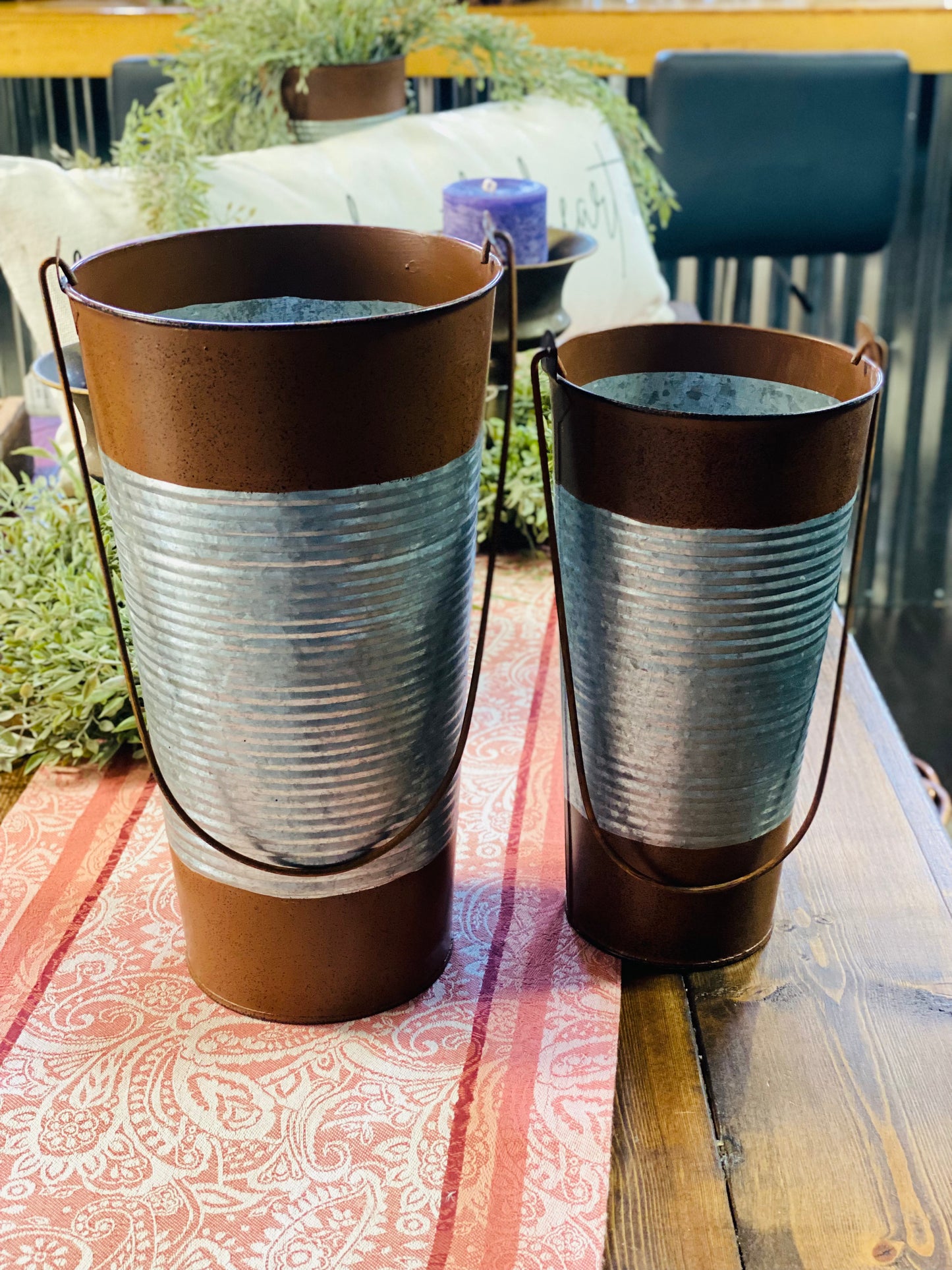 CORRUGATED METAL PAIL W/HANDLE - 2 SIZES