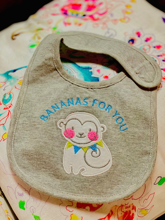 "BANANAS FOR YOU" Cotton Baby Monkey Bib
