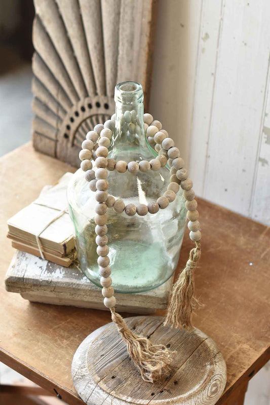 SUPER DEAL!! Wooden Beaded Tassel Tied Garland | 59" | Vintage White
