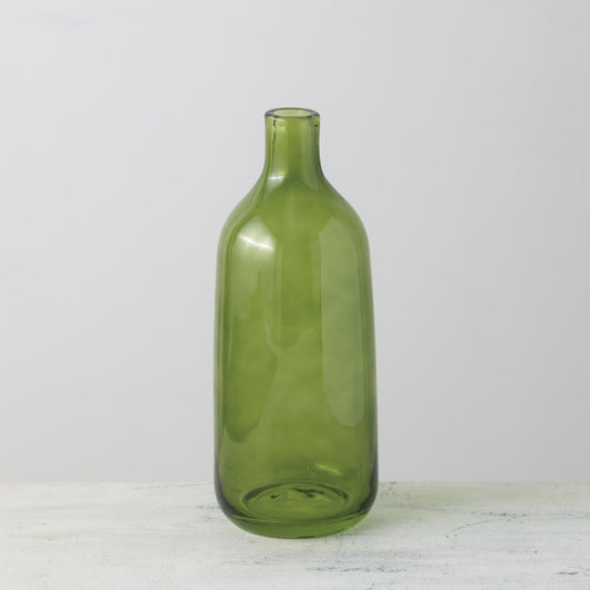 4" X 10.75" GREEN BOTTLE VASE