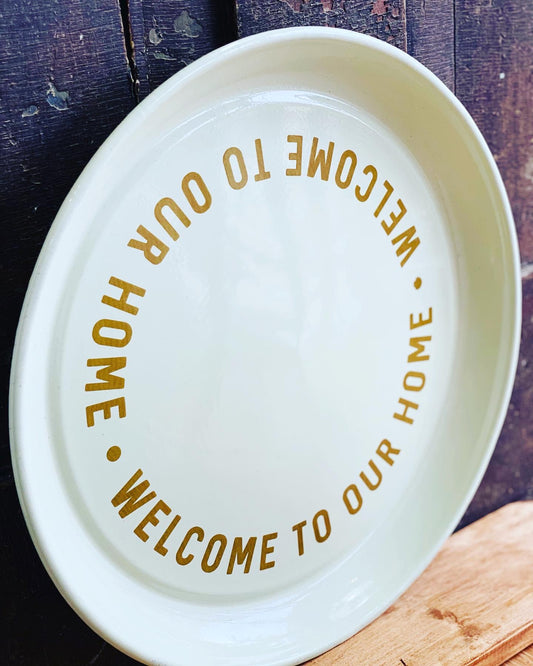 VINTAGE MINT FARMHOUSE STYLE METAL ENAMELED SERVING TRAY