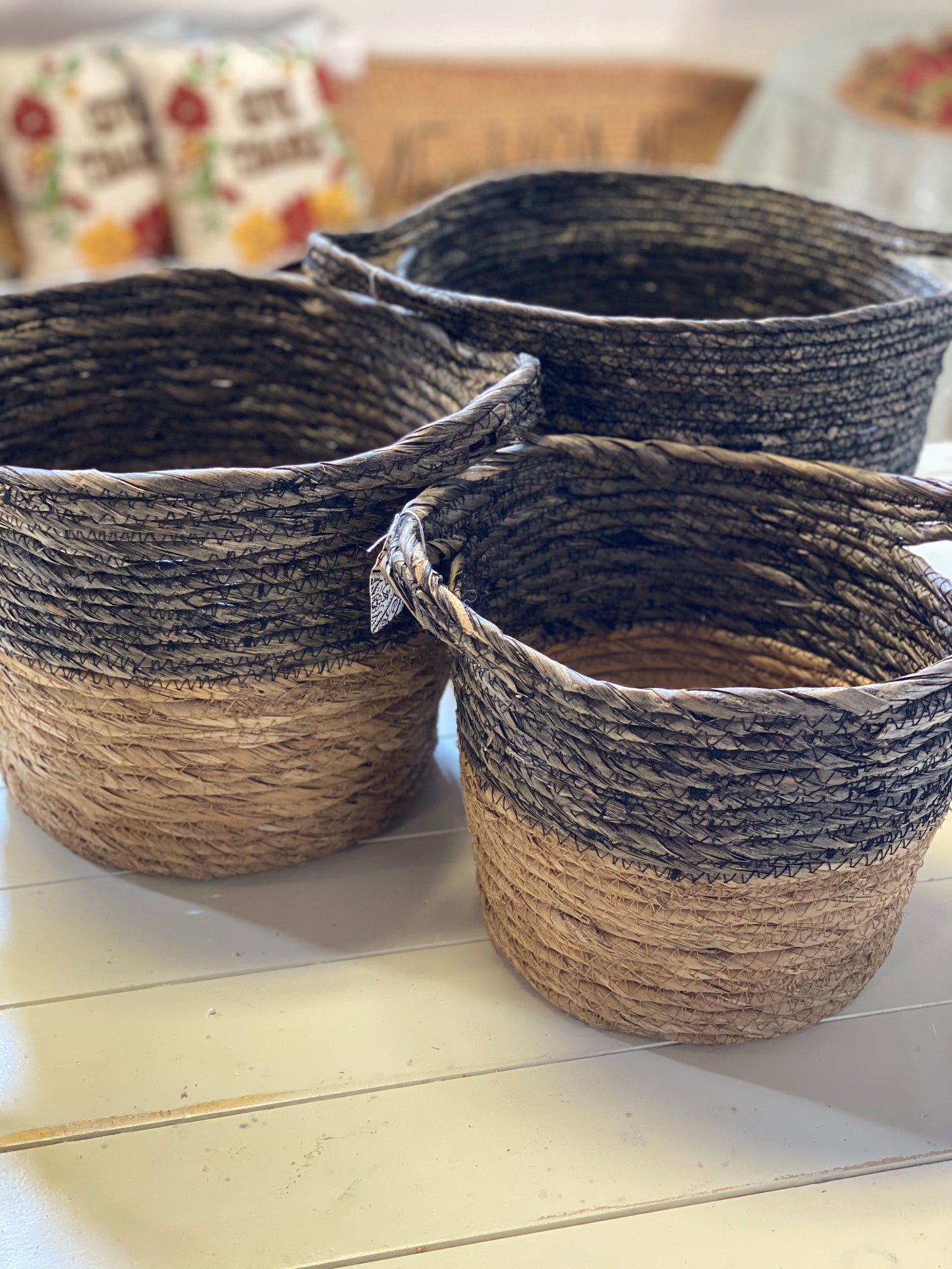 BLACK + NATURAL BASKET   3 sizes