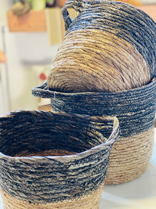 BLACK + NATURAL BASKET   3 sizes