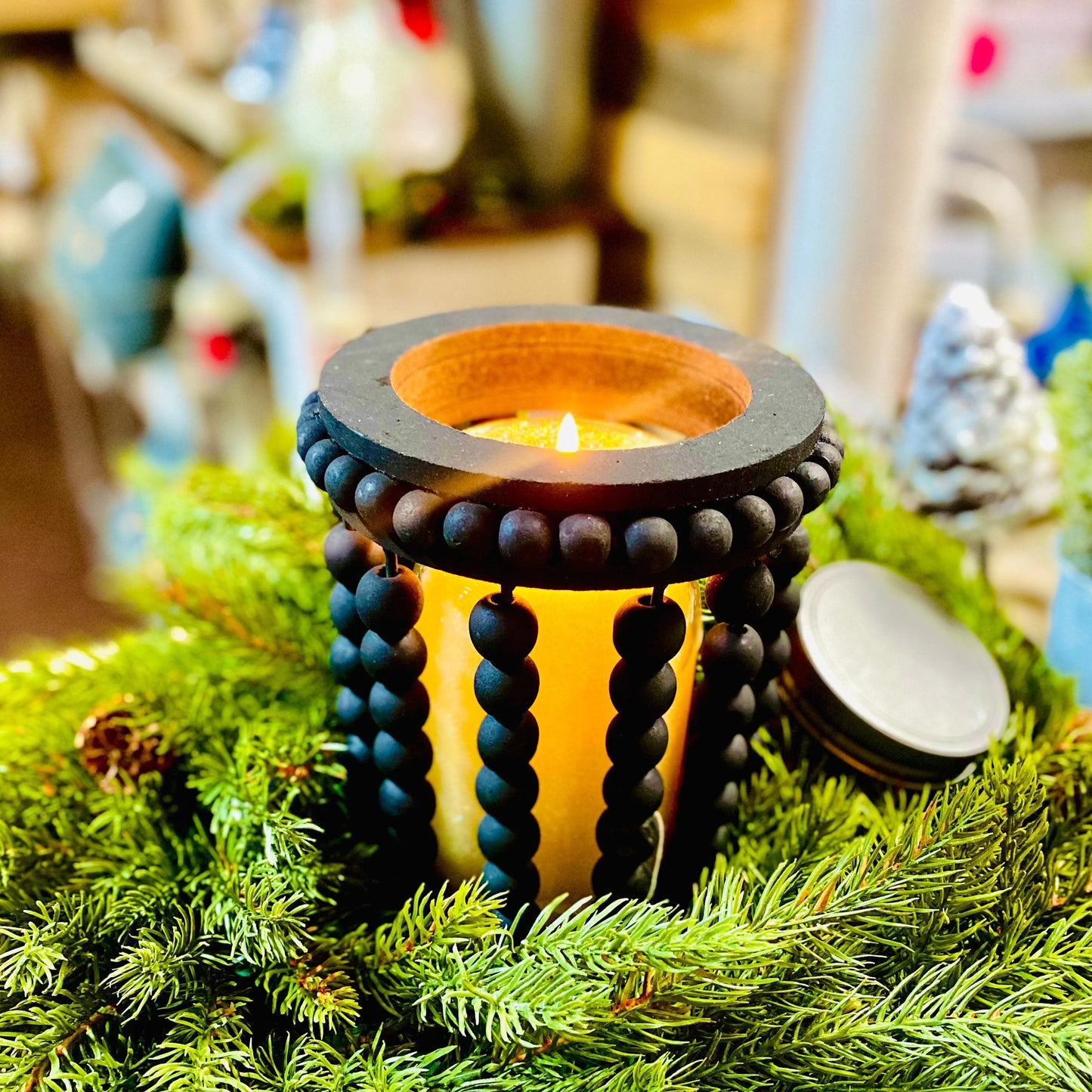 Sorrento Black Beaded Lantern Candle Holder