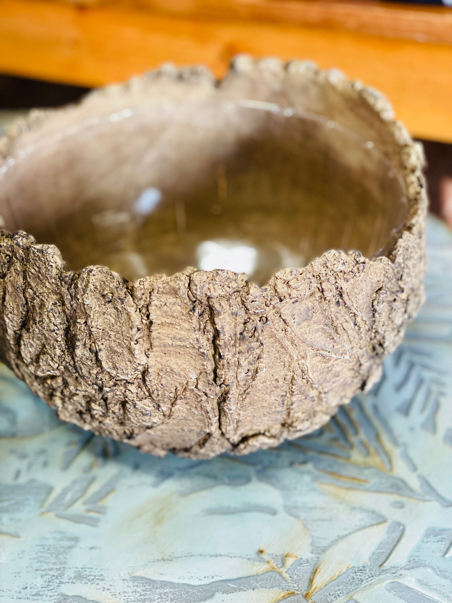 10.5" Top | CERAMIC FOSSIL BARK PLANTER