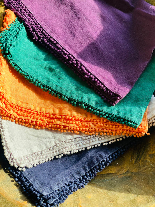 POM POM LINEN PLACEMAT / NAPKIN / HAND TOWEL - 5 COLORS
