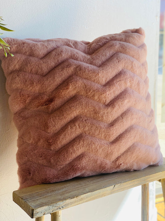 PINK FUR NORA CHEVRON PILLOW