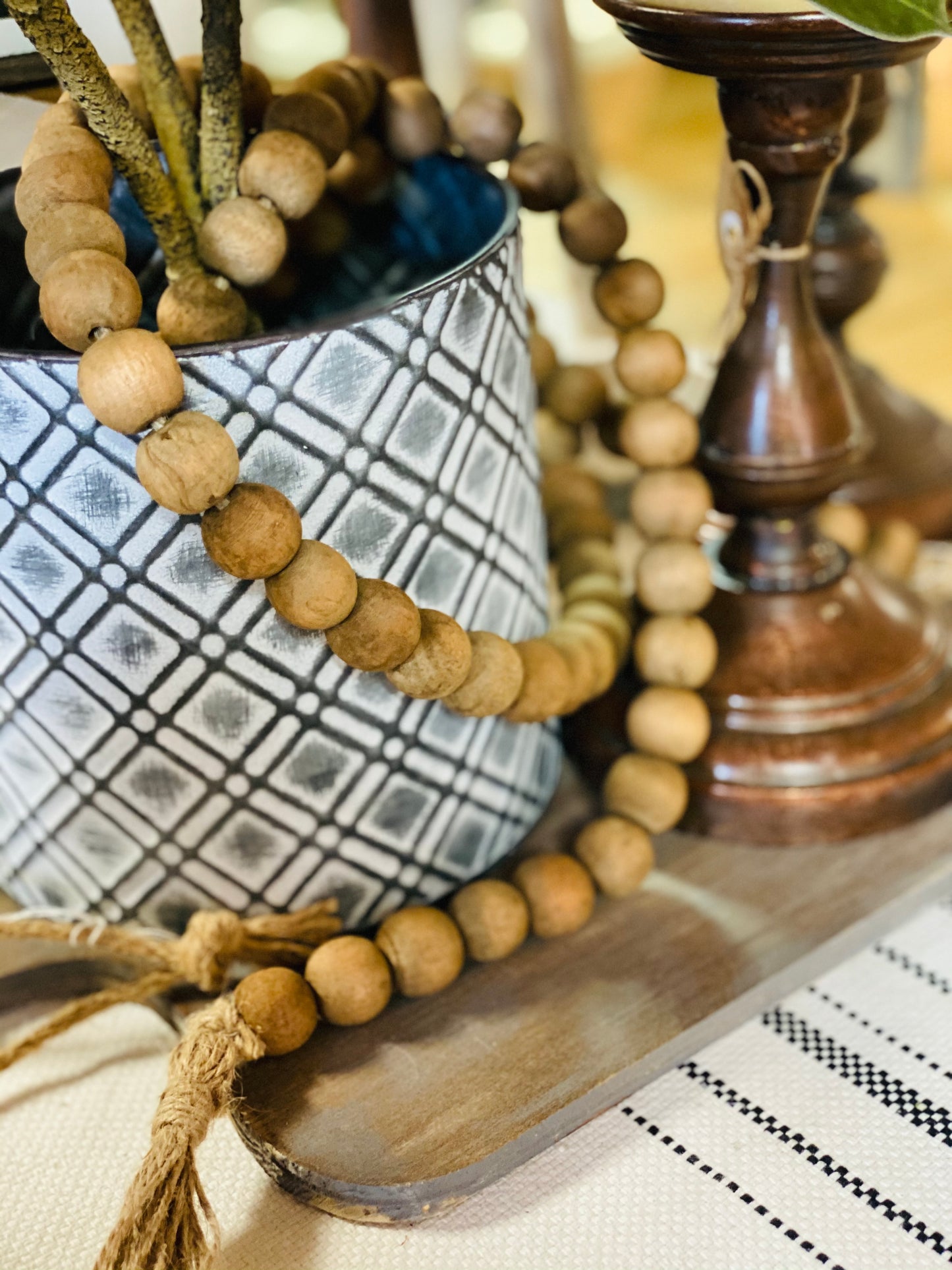 SUPER DEAL!! Wood Beaded Tassel Tied Garland | 59" | Natural