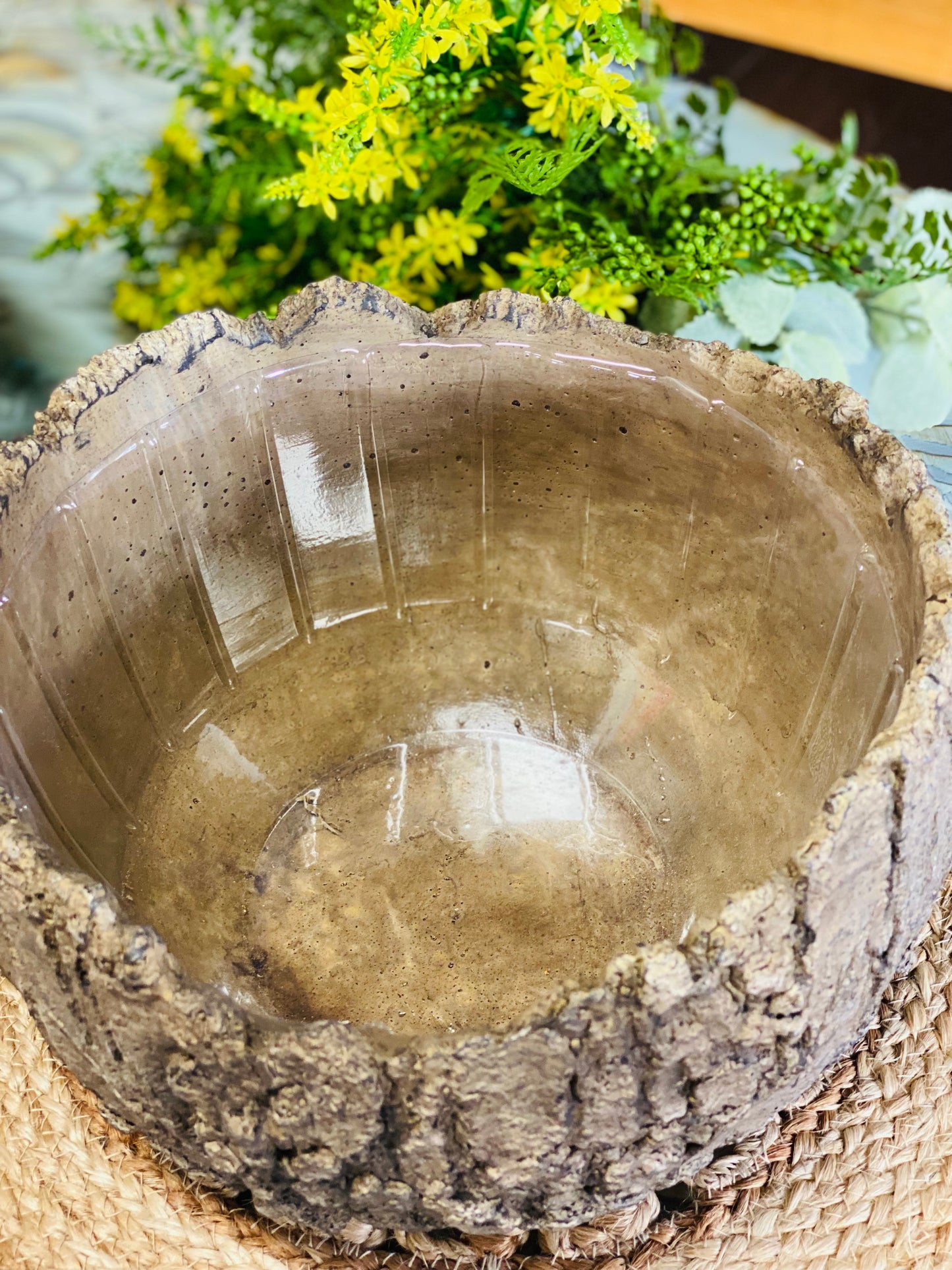 10.5" Top | CERAMIC FOSSIL BARK PLANTER