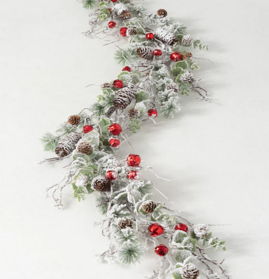 Flocked Pine/Bell Garland