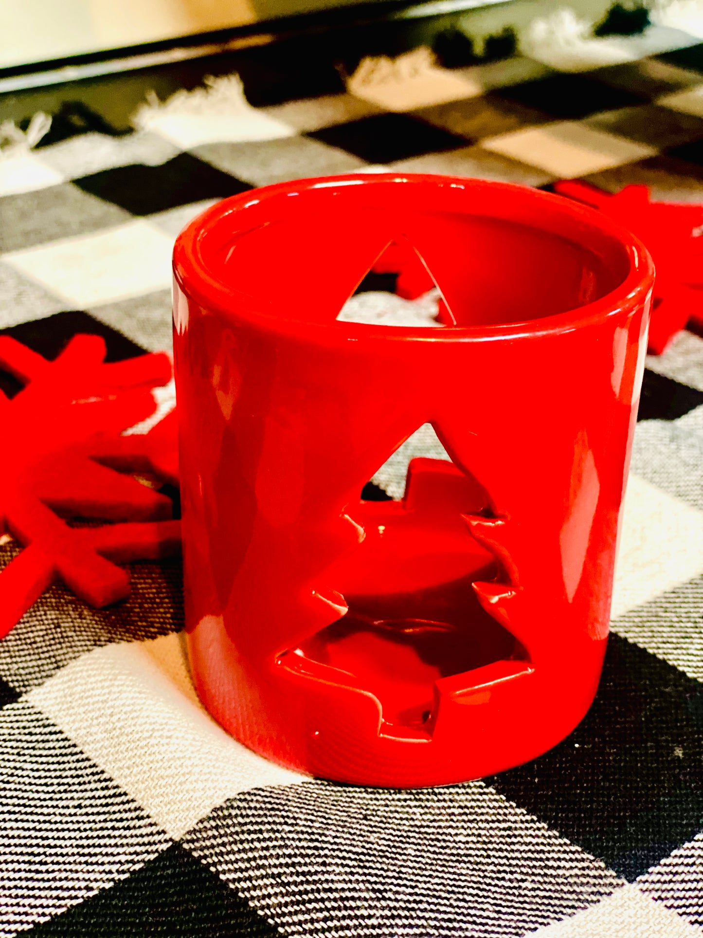 RED TREE CUT OUT CANDLE HOLDER