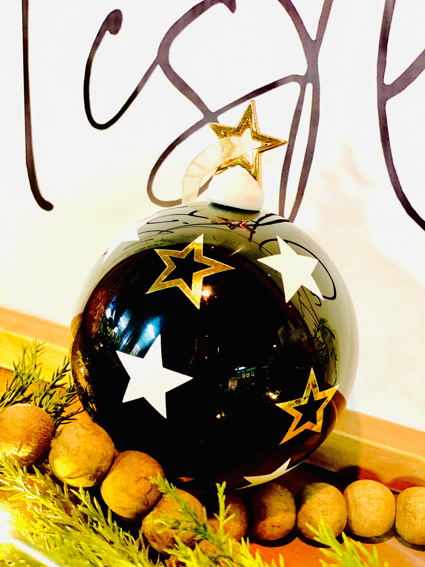 Star Ball Ornament 5.5"H Black