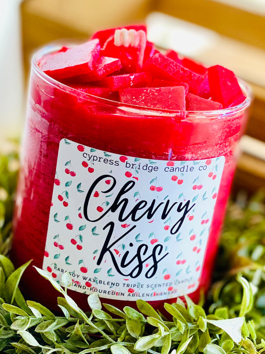 CHERRY KISS  17+oz Chippy Top Jar Candle