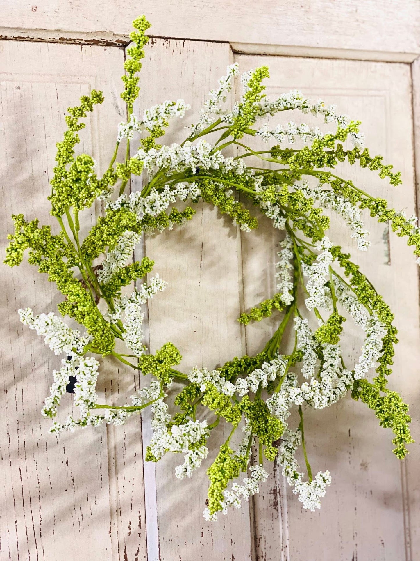 Green & White Berry Candle Ring or Small Wreath