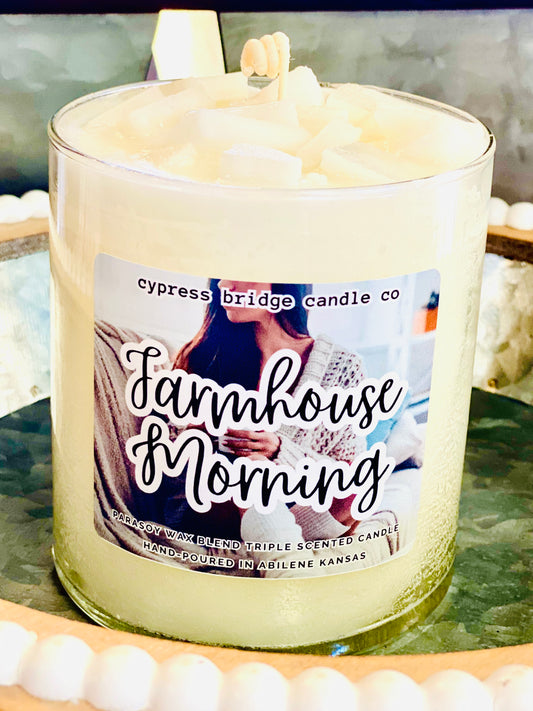 FARMHOUSE MORNING 17+oz Chippy Top Jar Candle