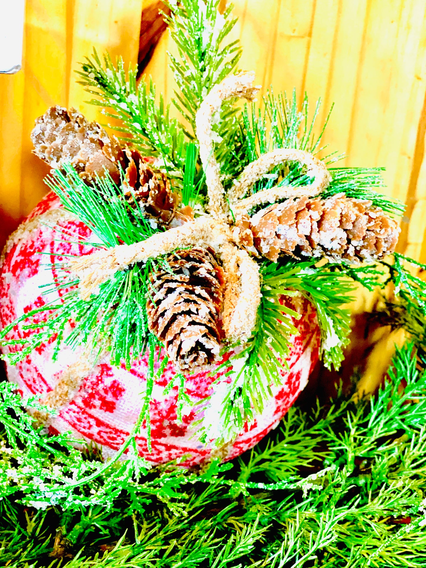 6.5" Pine & RED Plaid Ornament