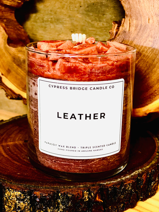 LEATHER 17+oz Chippy Top Jar Candle