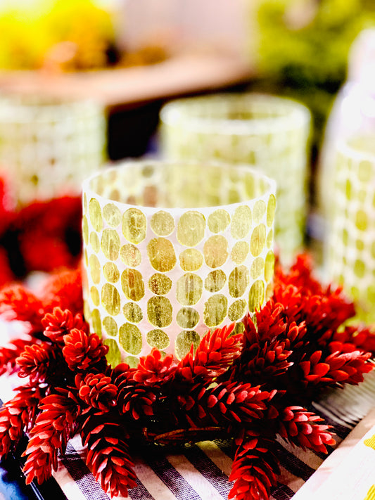 5" LT LIME MOSAIC GLASS JAR