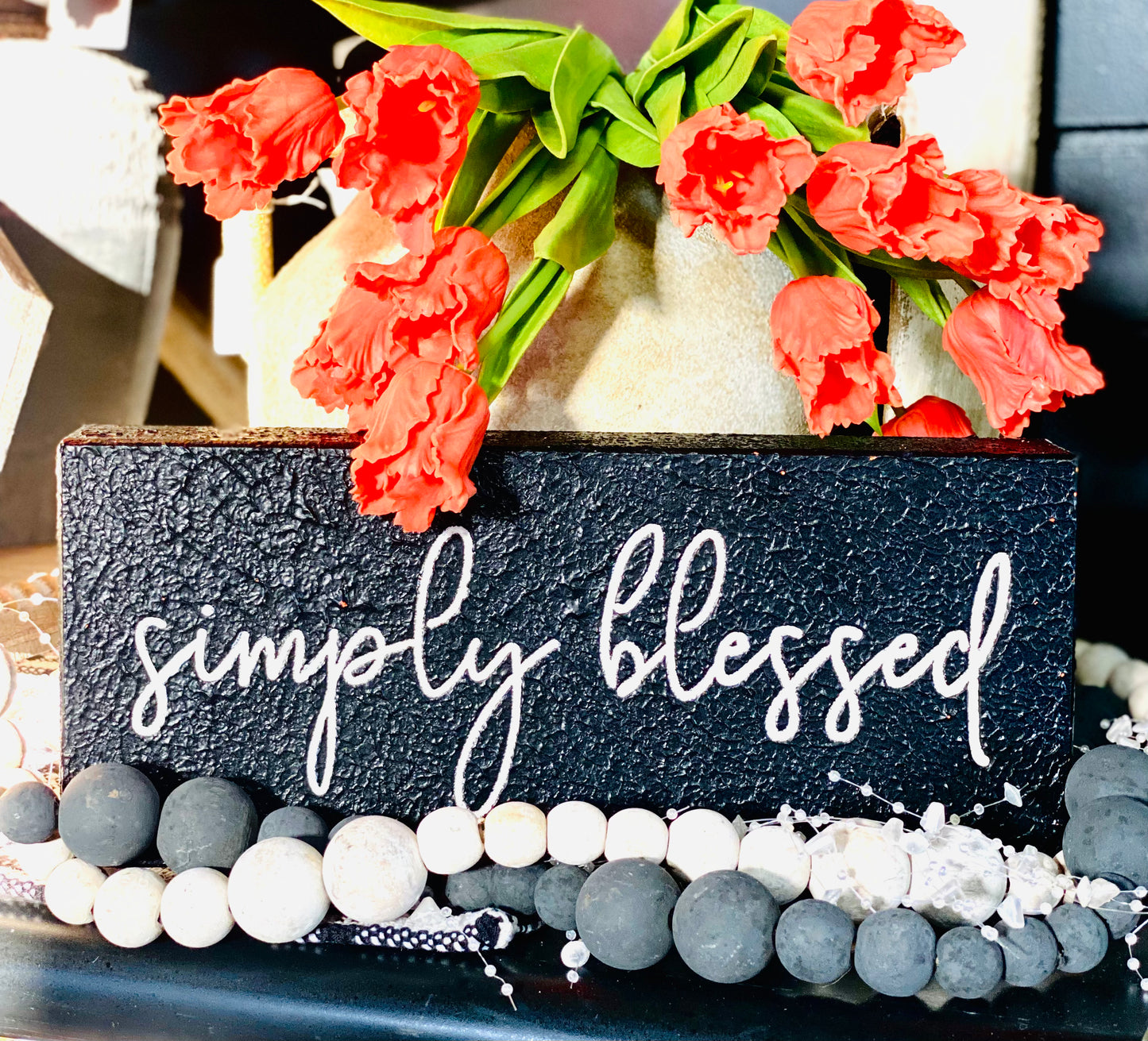 SIMPLY BLESSED Wood Sign- BLACK
