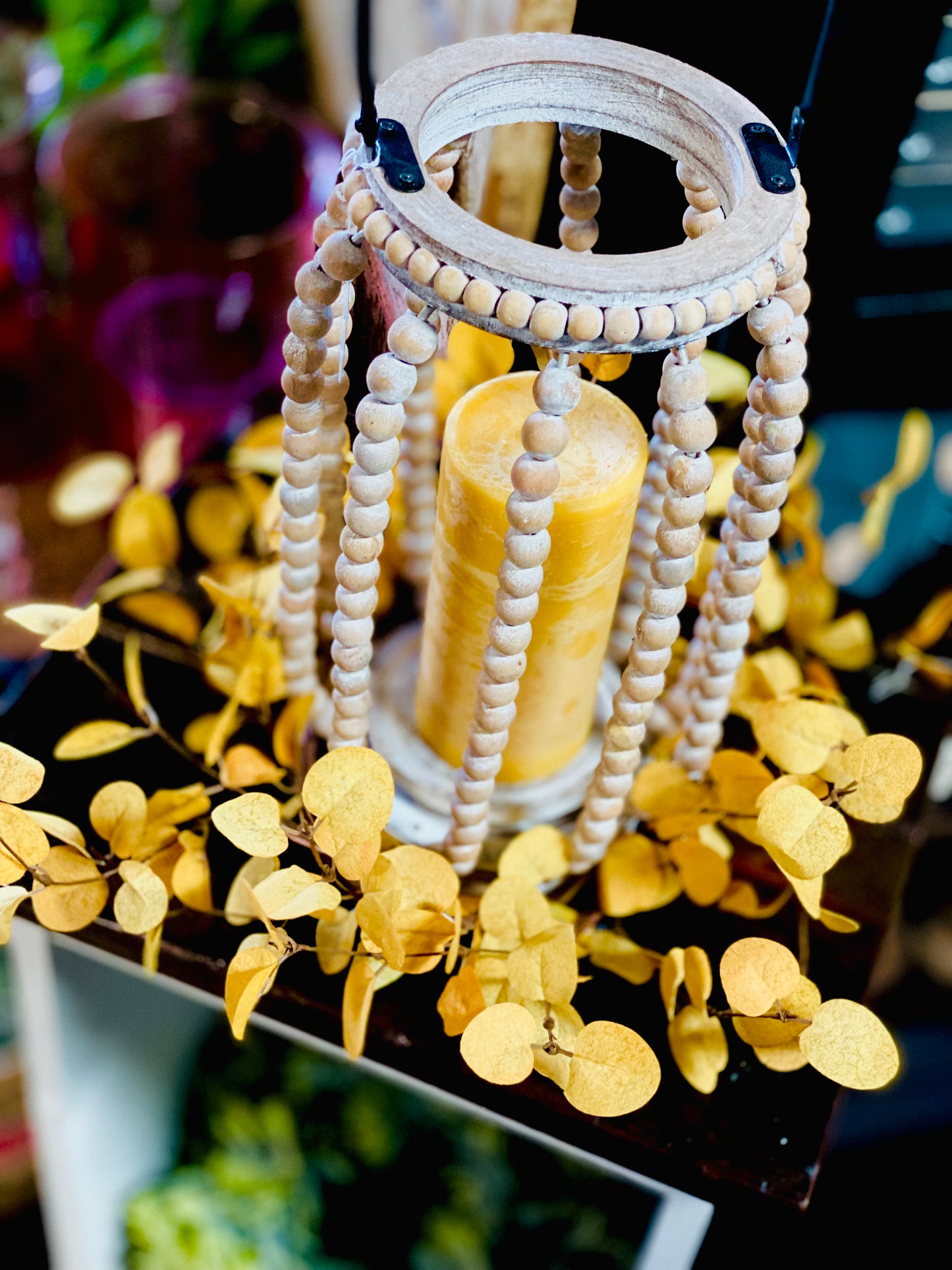 PENNY LEAF CANDLE RING / WREATH - YELLOW