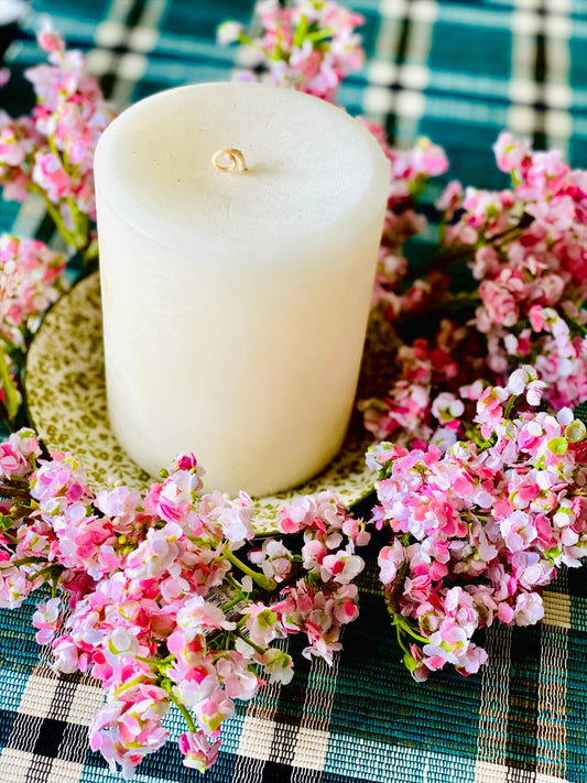 13 Inch Pink Wild Blossom Candle Ring
