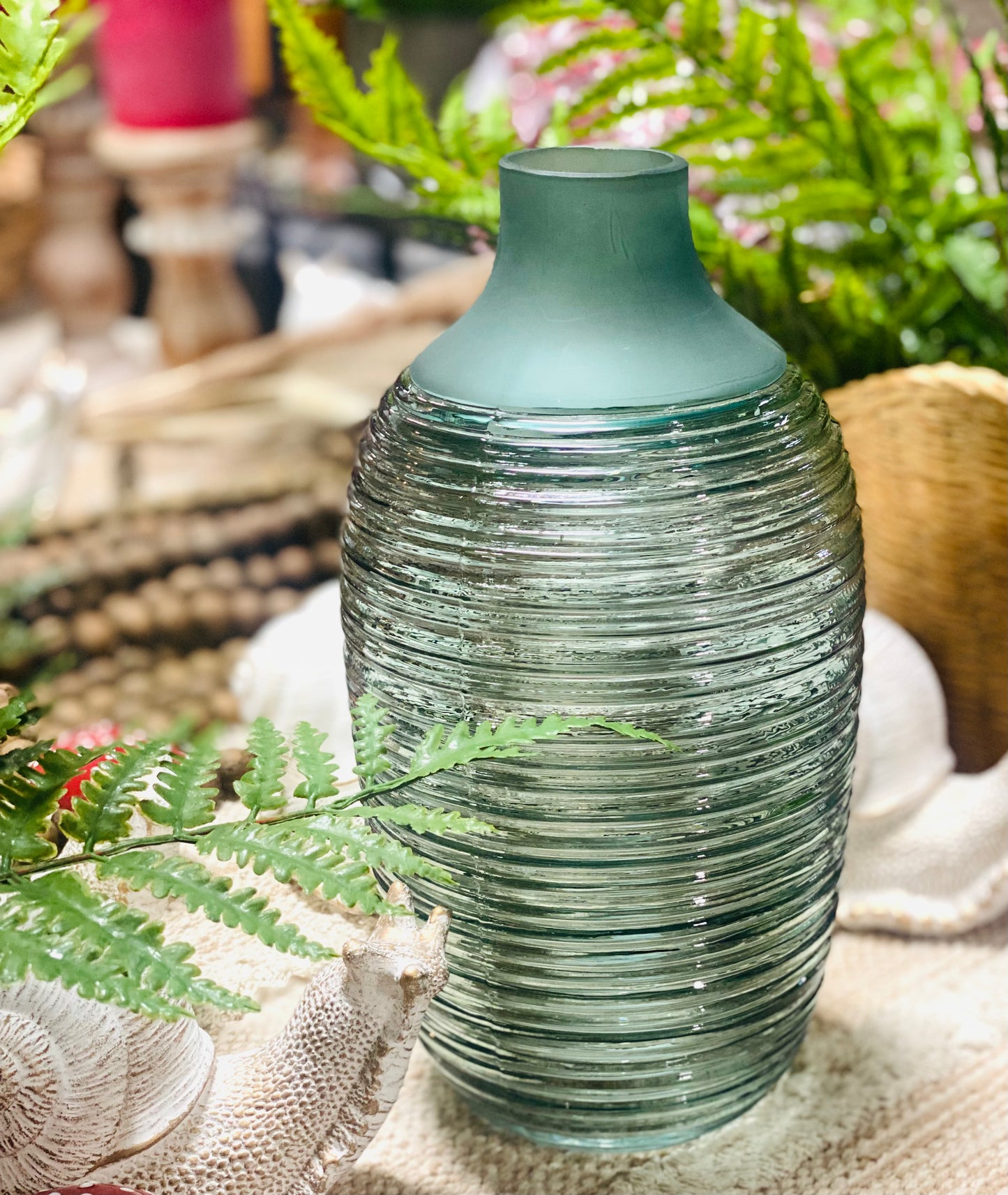Sage Ribbed Bottle Vase