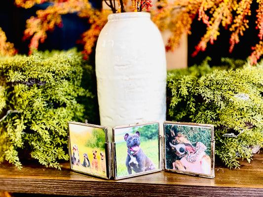 VINTAGE STYLE 3 FOLD GLASS PHOTO FRAME