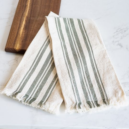 S/2 OLIVE GREEN STRIPE TOWELS