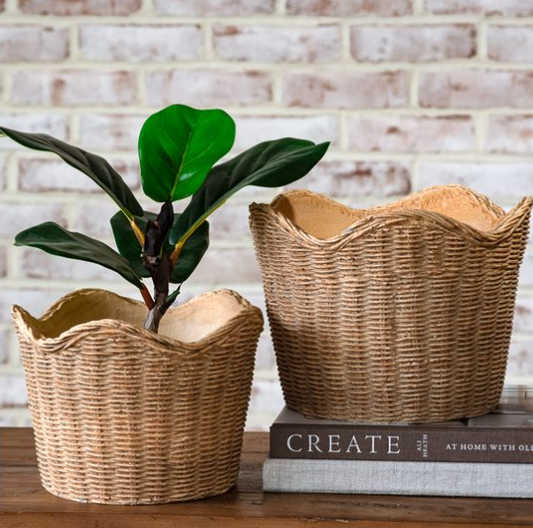 BASKET WEAVE CEMENT PLANTER | 2 SIZES