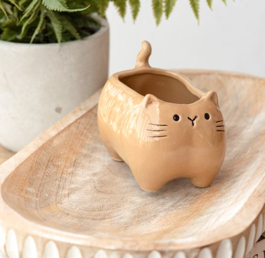 3.4" CARAMEL BEIGE KITTY PLANTER