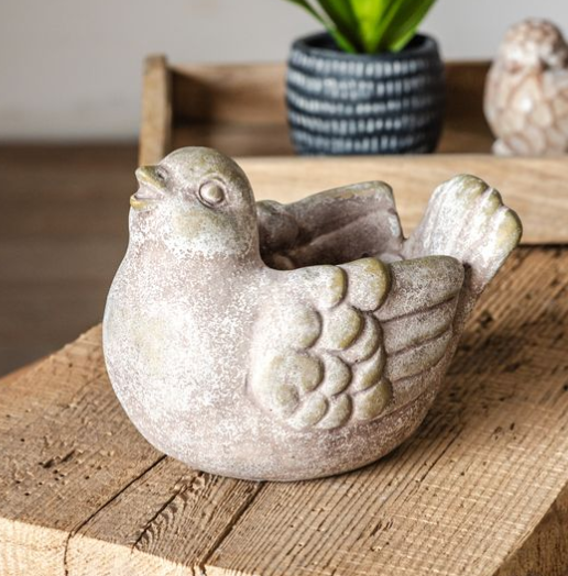 7" SINGING BIRD CEMENT POT