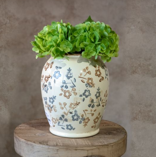 BEIGE + BLUE FLORAL PATTERN VASE
