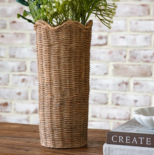 12.5" BASKET WEAVE CEMENT VASE