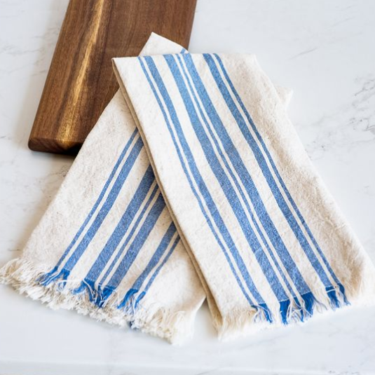 S/2 COUNTRY BLUE STRIPE TOWELS