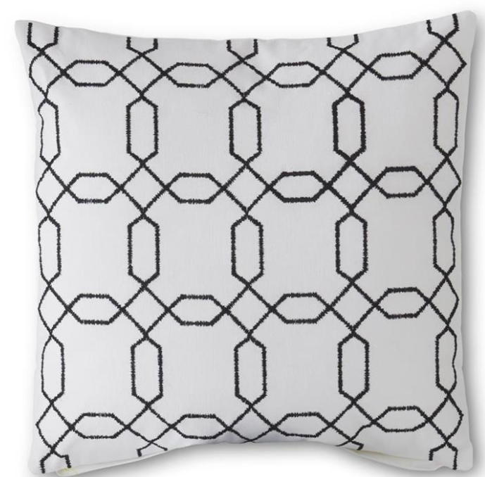 18 Inch Square Knit White Pillow w/Gray Geometric Interlocking Pattern