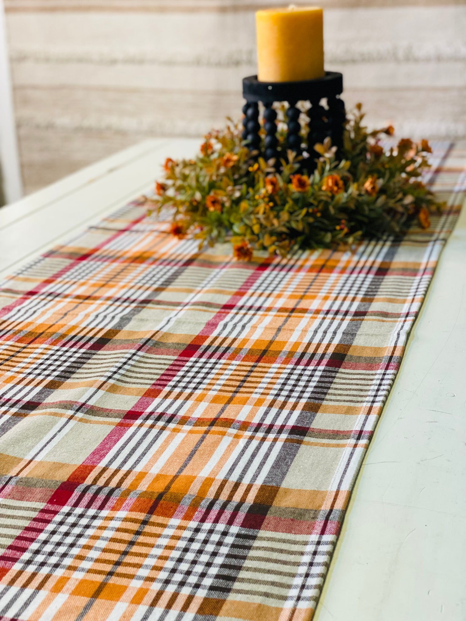 FALL VIBES PLAID TABLE RUNNER 90"