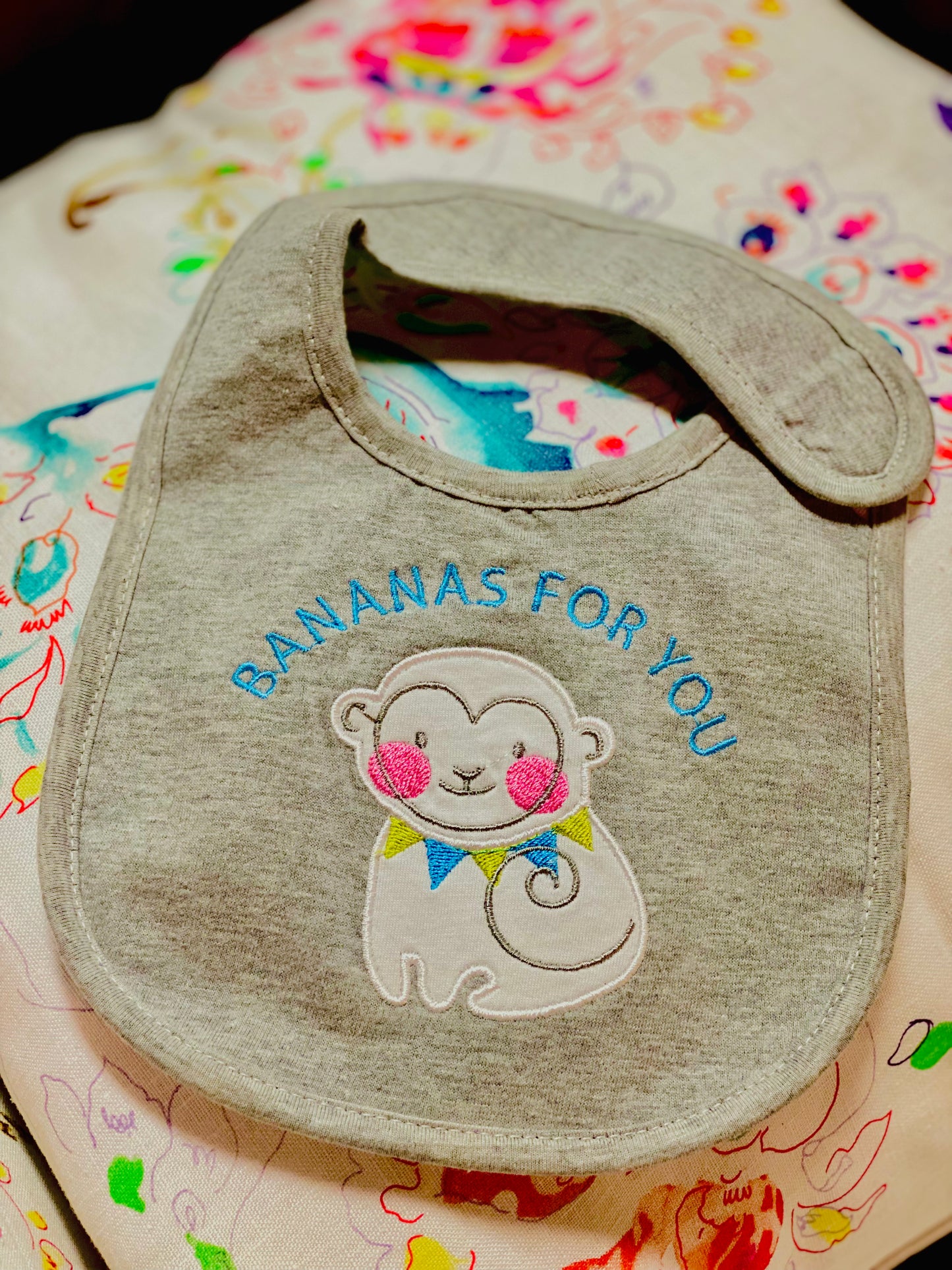 "BANANAS FOR YOU" Cotton Baby Monkey Bib