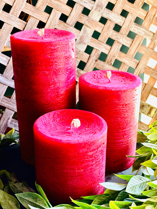 CHERRY KISS (scented) Pillar Candles -  5 SIZES