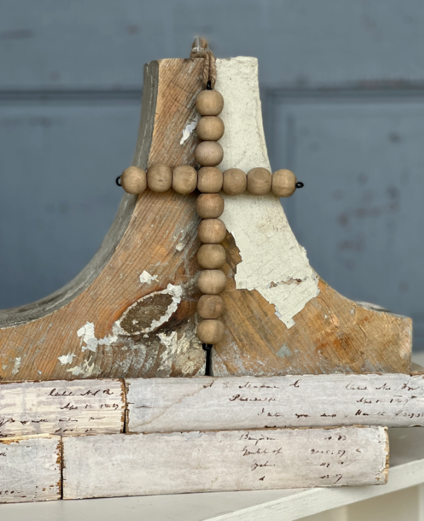 Wooden Beaded Cross | Hanging | 6.75" | Natural