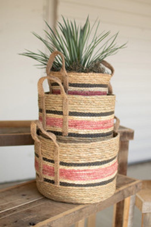 CORAL +  NATURAL BASKETS   3 sizes