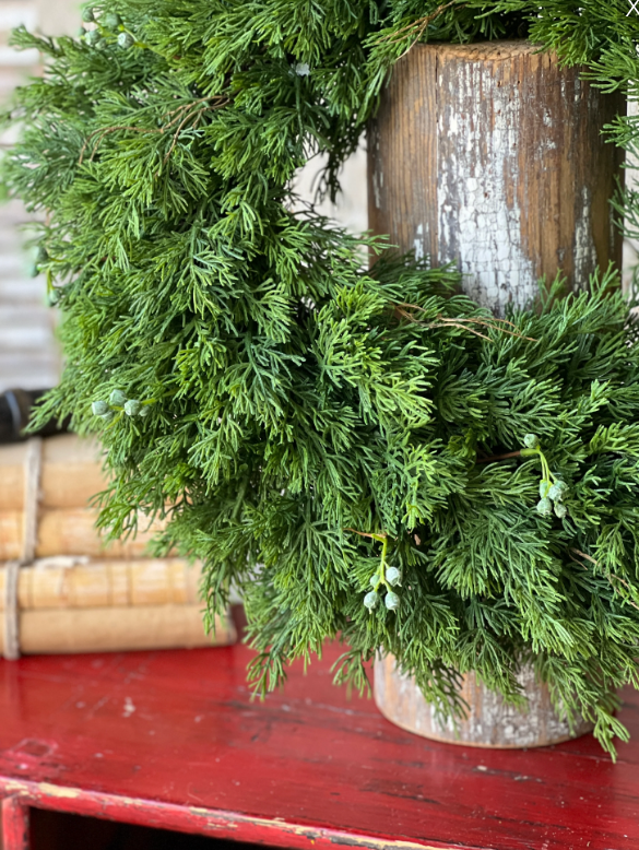 16" Dripping Cedar Wreath/Candle Ring